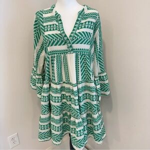 Devotion Twins Ella Dress Green and White Geometric Pattern L